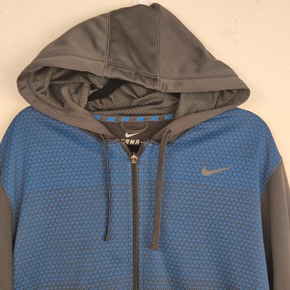 Nike Therma-FIT Men's Full Zip Hoodie Blue Black Geometric Pattern Large - Picture 2 of 6